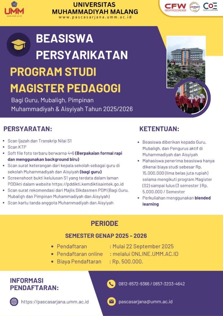BEASISWA PERSYARIKATAN PROGRAM STUDI MAGISTER PEDAGOGI
