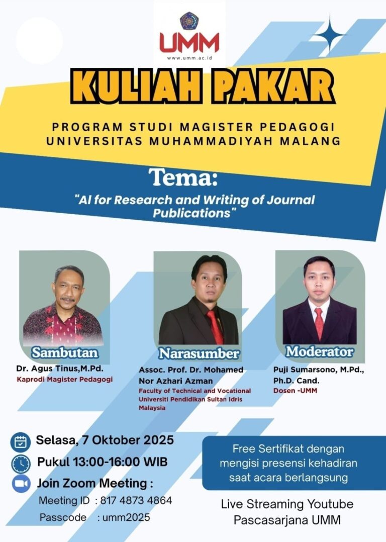 Kuliah Pakar Magister Pedagogi: “AI for Research and Writing for Journal Publications”